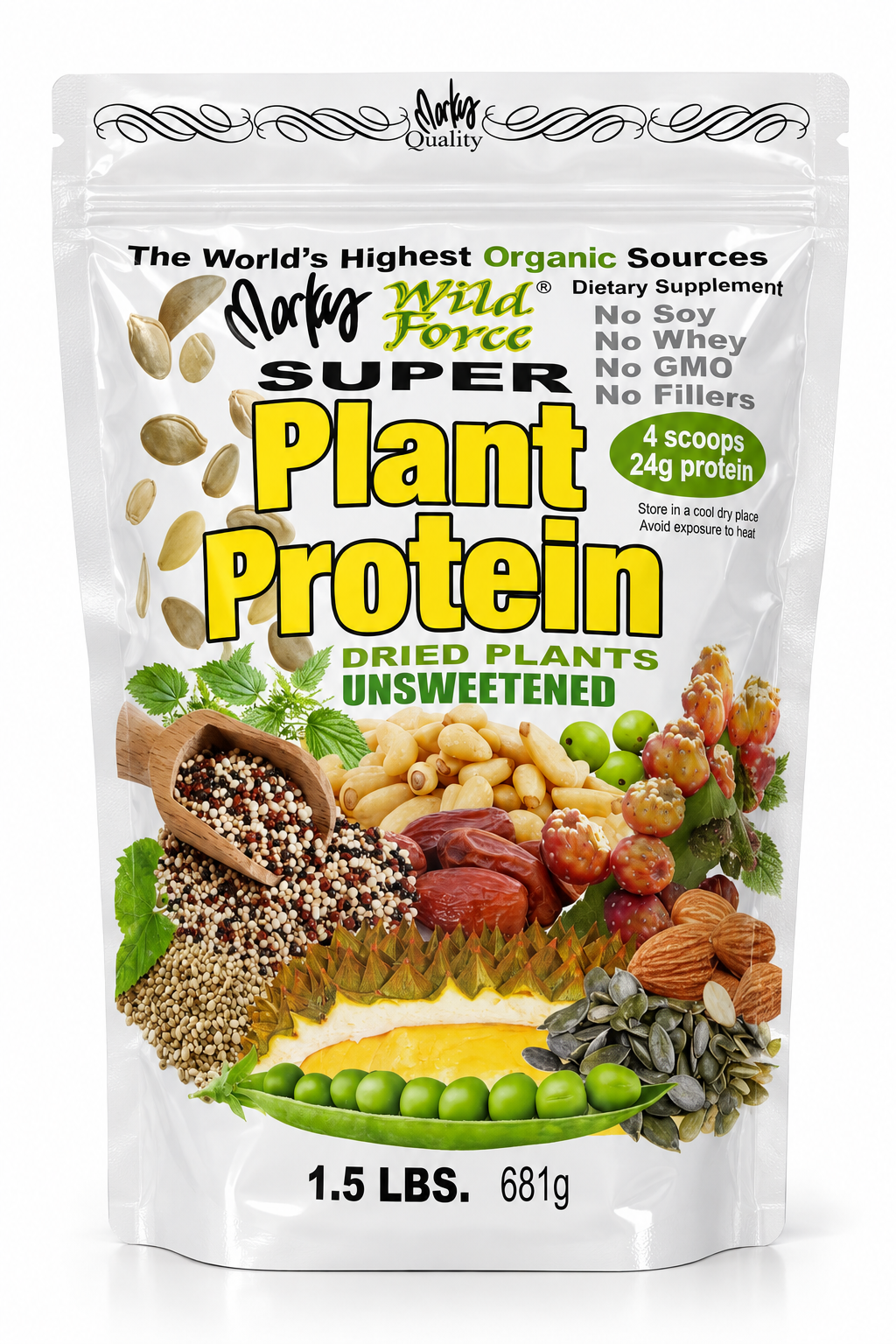 Super Plant Protein Unsweetened, 1.5 lb pouch, front