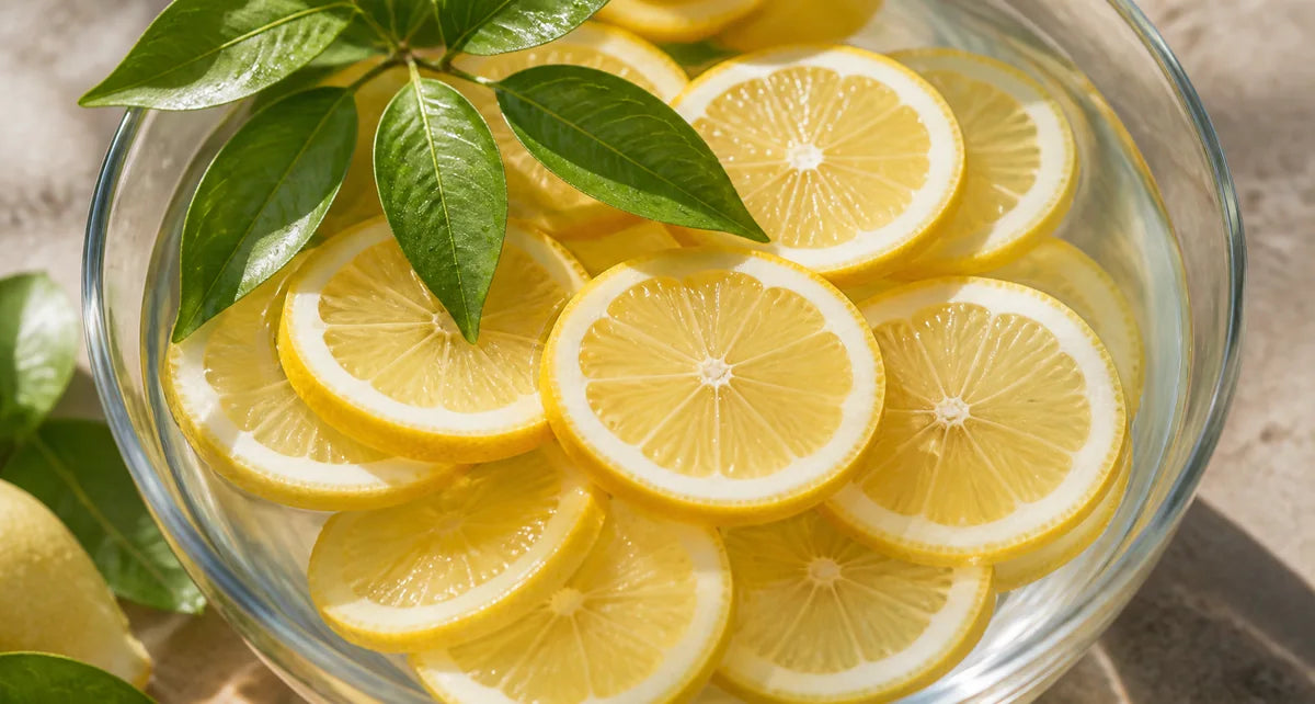 Lemon slices in clear water